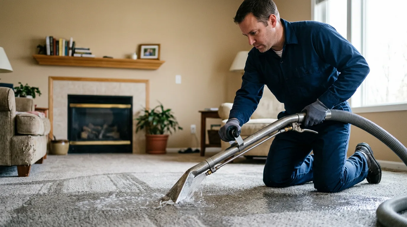 Water damage restoration technician working near Helenville, WI